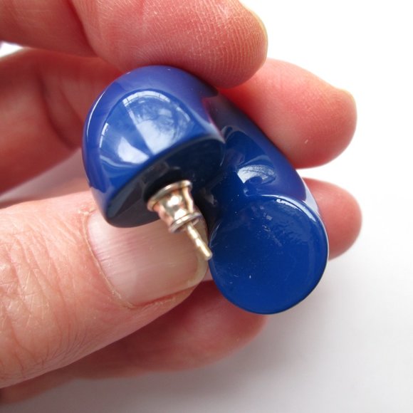 💙 Vtg Uncommon Matters Beam Semi Hoop Earrings Deep Cobalt Blue Enamel 925 - Picture 8 of 12
